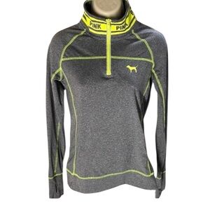PINK VICTORIA SECRET GRAY ULTIMATE ATHLETIC QUARTER  ZIP SZ SM EUC